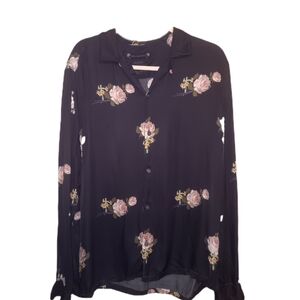All Saints Black Floral Button Down Shirt